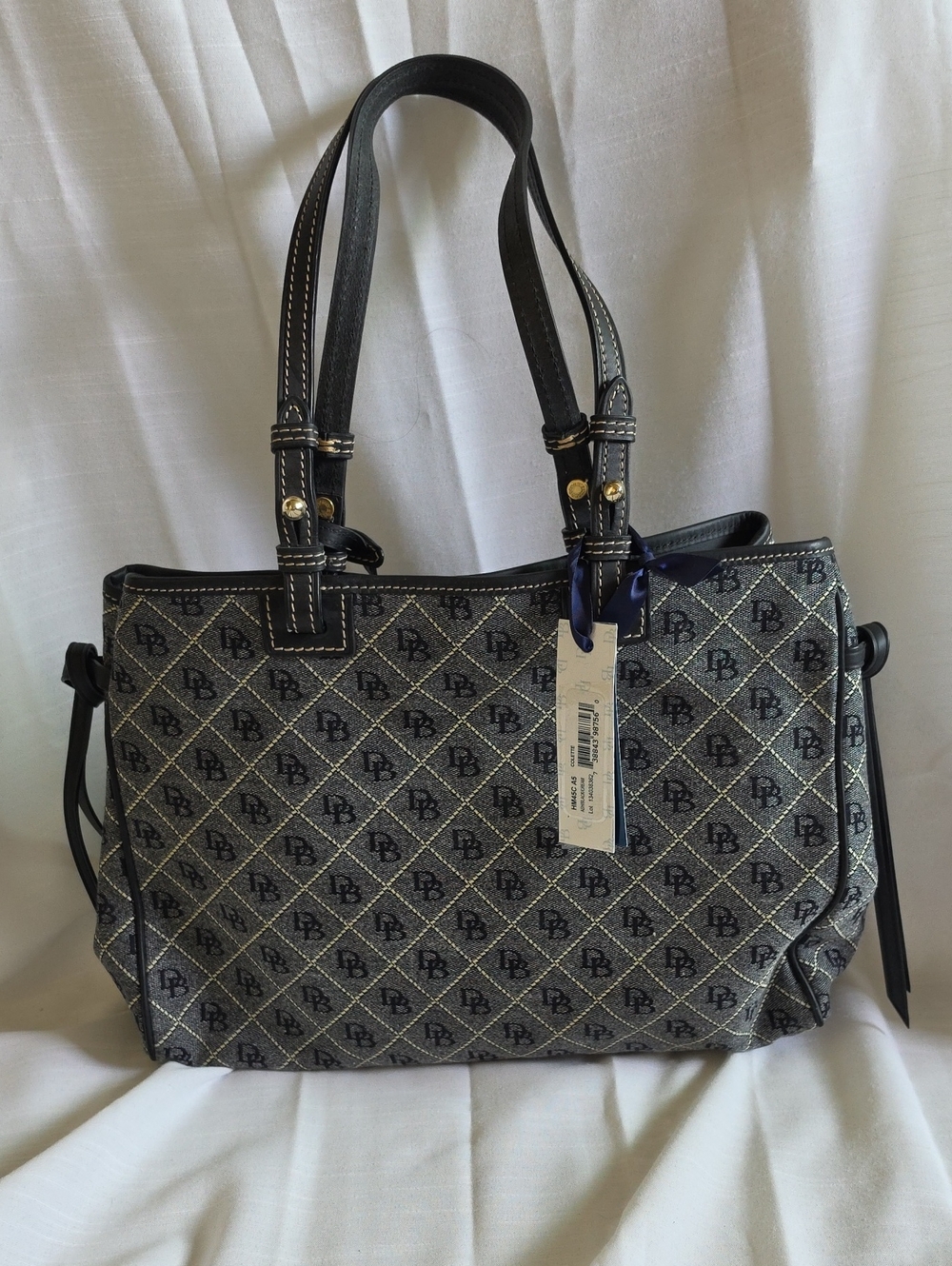 Designer-Patterned Black Tote Bag